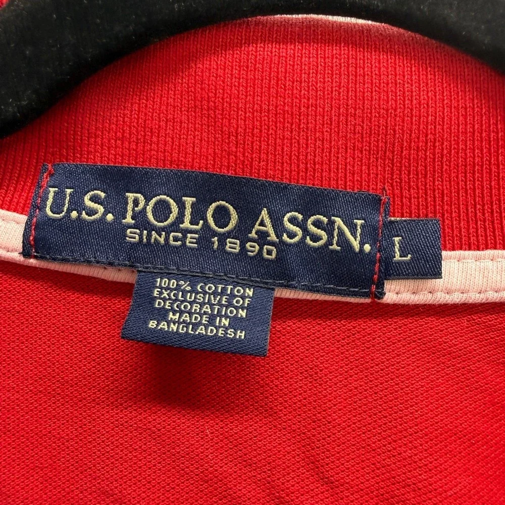 US Polo Assn Mens Red Short Sleeve Polo Shirt Large Logo Number 3 Patch Size L